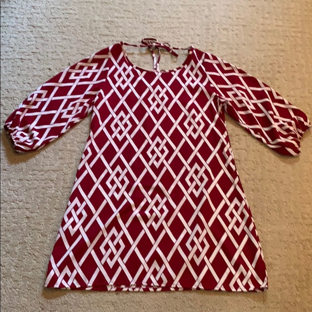 Cute Burgundy & White A-Line Dress